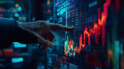 Businessman Examining Financial Data While Touching a Digital Screen