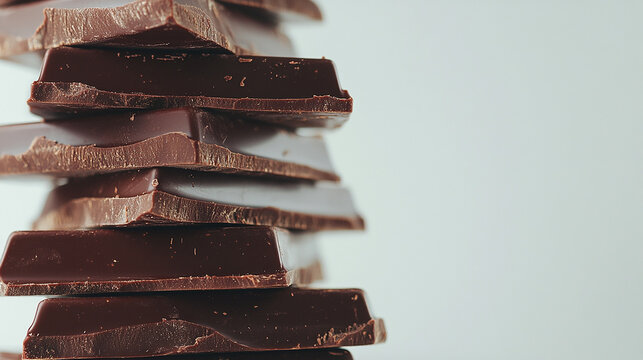 A stack of chocolate bars close-up on white