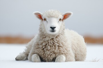 Fototapeta premium Sitting Sheep Isolated on a White Background in Ultra - Realistic Style