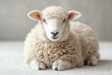 Sitting Sheep Isolated on a White Background in Ultra - Realistic Style