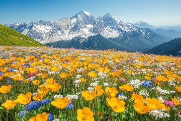 Leavenworth Mountains with Blooming Wildflowers in British Columbia, Canada