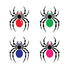 Set of black and white spider icon, Spider silhouette collection, Vector illustration, Spider logo