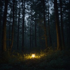 Fototapeta premium Write about a mysterious light that glows faintly in a secluded part of the forest.