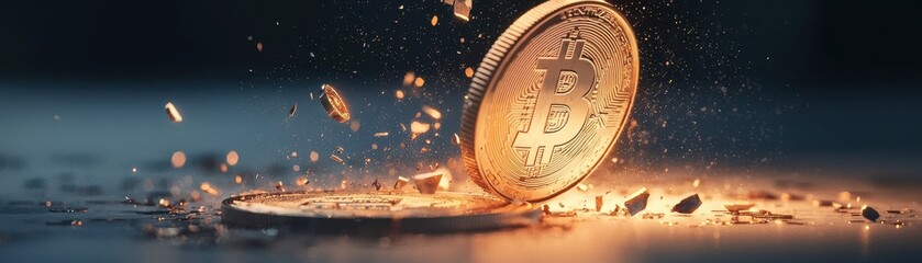 A glowing cryptocurrency coin is surrounded by bright sparks, symbolizing digital finance and innovation in a captivating visual display.