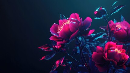 Obraz premium Vibrant red flowers with dark leaves against background