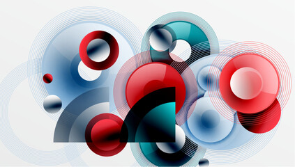 Sleek vector design with overlapping circles in vibrant colors and smooth gradients. Dynamic composition with depth, symmetry, and minimalistic elegance on a light background