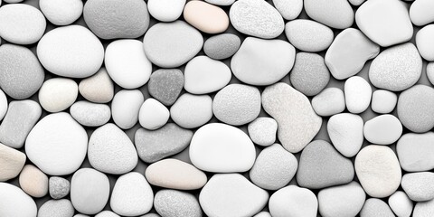 Various Smooth Pebbles in a Harmonious Gray and White Color Palette for Backdrops