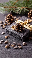 Luxury Christmas Gift Box with Pine Cones  Festive Decor