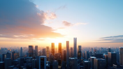 Fototapeta premium Vibrant City Skyline at Sunset with Dramatic Clouds