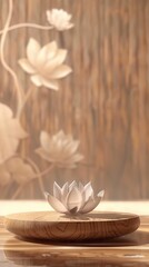 Serene White Lotus Flower on Wooden Bowl Against Soft Background