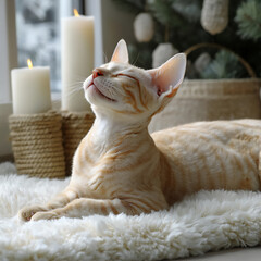 Obraz premium devon rex cat lying sunbeam