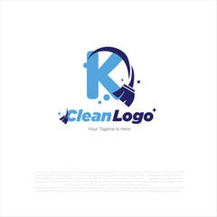 Creative K letter with broom design logo template illustration.