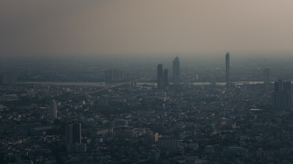 Pollution, pm2.5 dust in the city at bangkok thailand.