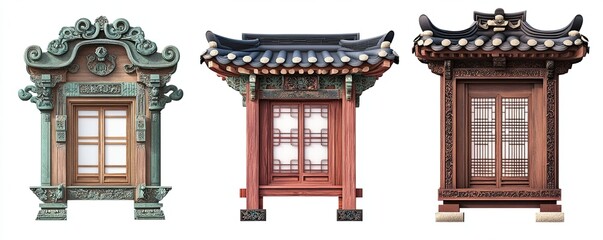Fototapeta premium Three Ornate Traditional Korean Architectural Windows