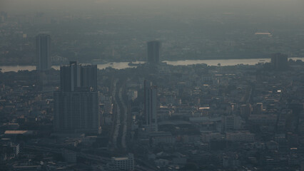 Pollution, pm2.5 dust in the city at bangkok thailand.