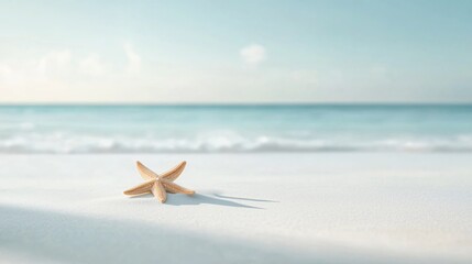 Captivating Starfish on Soft White Sand Beach Minimalist Photography Serene Environment Close-Up View Natural Beauty