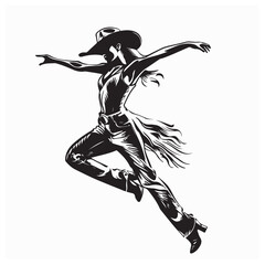 Cowgirl Dancing People Vector Images isolated on white background.
