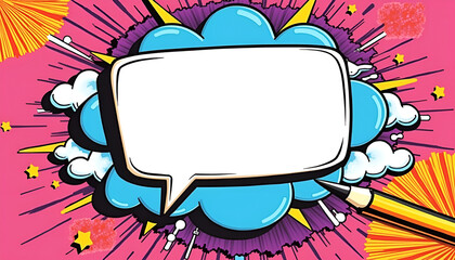 Colorful comic speech bubble with copy space for text on bright pink background
