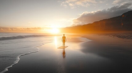A person practicing yoga on a calm beach at sunrise, symbolizing mindfulness, wellness, and outdoor fitness, perfect for lifestyle, fitness, and wellness-related content.