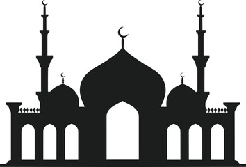 Elegant Islamic Mosque Silhouette with Domes and Minarets