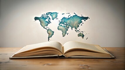 An open book with a world map unfolding , education, knowledge,  education, knowledge, exploration