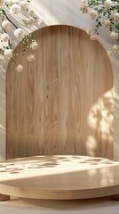 Elegant wooden background with floral decoration and soft lighting