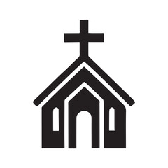 Simple black and white illustration of a church building.