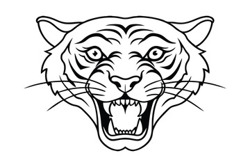 Line art illustration of a tiger face screaming.eps