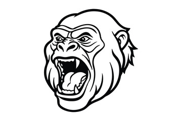 Line art illustration of a gorilla face screaming style.eps