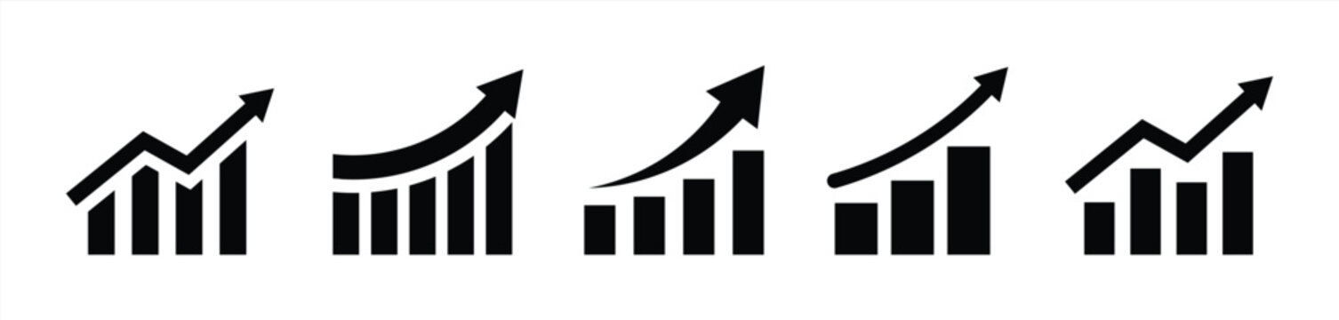 Growing graph set. Business chart with arrow. Growths chart collection. Profit growing symbol. Progress bar. Bar diagram. Growth success arrow icon. Progress symbol. Chart increase - stock vector.