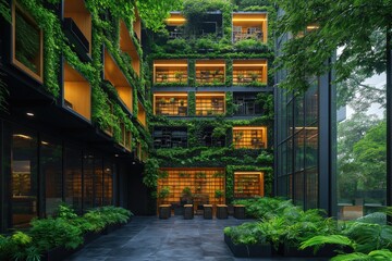 Fototapeta premium Sustainable Architecture with Greenery in Modern Building Courtyard