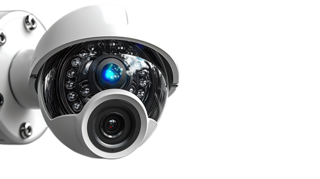 White security CCTV camera, isolated on white background.