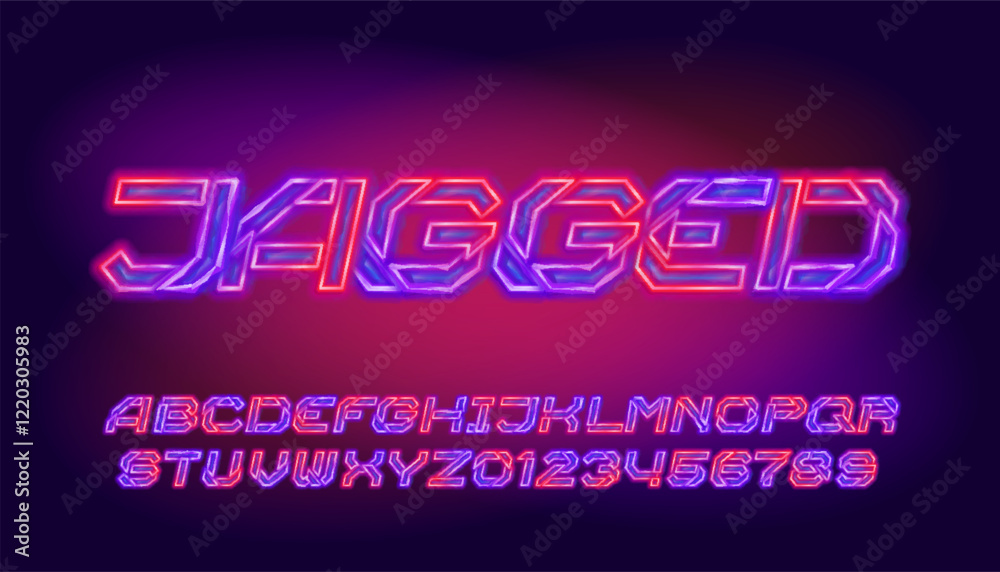 Fototapete jagged alphabet font. distorted neon letters and numbers. stock vector typescript for your design.