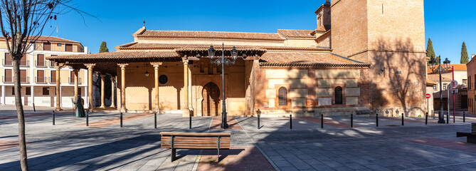 Facade of the co-cathedral of Santa Maria in Mudejar style in the city of Guadalajara, Castilla la...