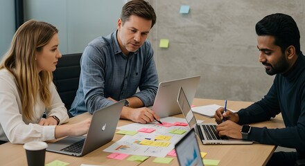 Obraz premium Multicultural professionals collaborate on a project during a team meeting