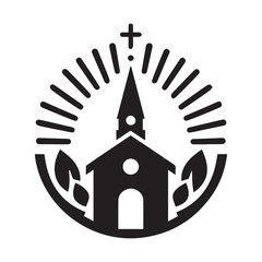 Obraz premium Simple black and white illustration of a church building.