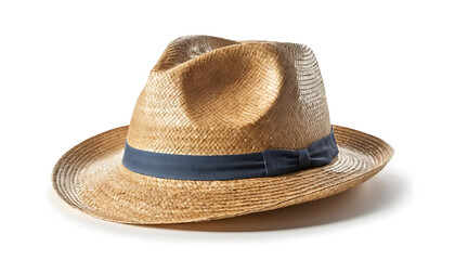 Stylish Straw Fedora Hat with Navy Ribbon Summer Fashion Accessory