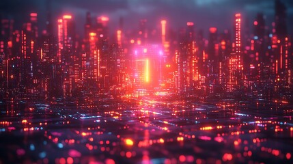 Fototapeta premium Futuristic Cityscape Illuminated With Neon Lights
