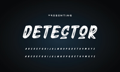 Lettering font isolated on black background. Texture alphabet in street art and graffiti style. Grunge and dirty effect. Vector brush letters.
