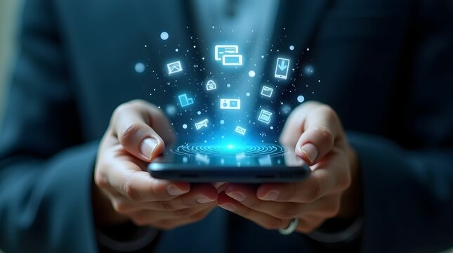 High-Tech Smartphone with Floating Holograms - Powered by Adobe