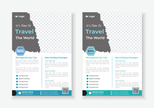 Modern clean creative flyer design and summer brochure template for travel agency 