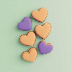 Obraz premium Heart shaped cookies in vibrant colors on pastel background