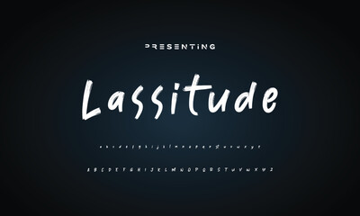 Lettering font isolated on black background. Texture alphabet in street art and graffiti style. Grunge and dirty effect. Vector brush letters.