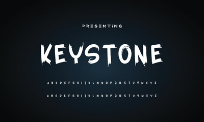 Lettering font isolated on black background. Texture alphabet in street art and graffiti style. Grunge and dirty effect. Vector brush letters.