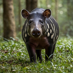 Fototapeta premium tapir on its habitat, sunset, mountain, river, wildlife photography, Rare Animal, extinct animals