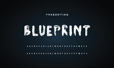 Lettering font isolated on black background. Texture alphabet in street art and graffiti style. Grunge and dirty effect. Vector brush letters.