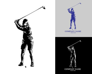 golfer silhouette logo include a black and white version