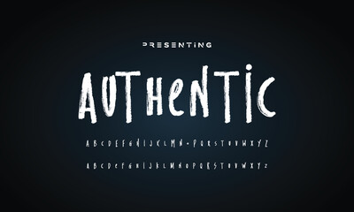 Lettering font isolated on black background. Texture alphabet in street art and graffiti style. Grunge and dirty effect. Vector brush letters.