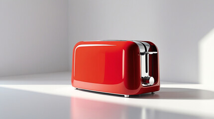 Stylish red retro toaster on a white background.  Concept of kitchen appliances, breakfast, vintage design, and home decor.