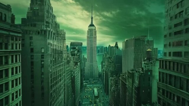 Green city aerial view scene, smooth repeating motion for background video animation